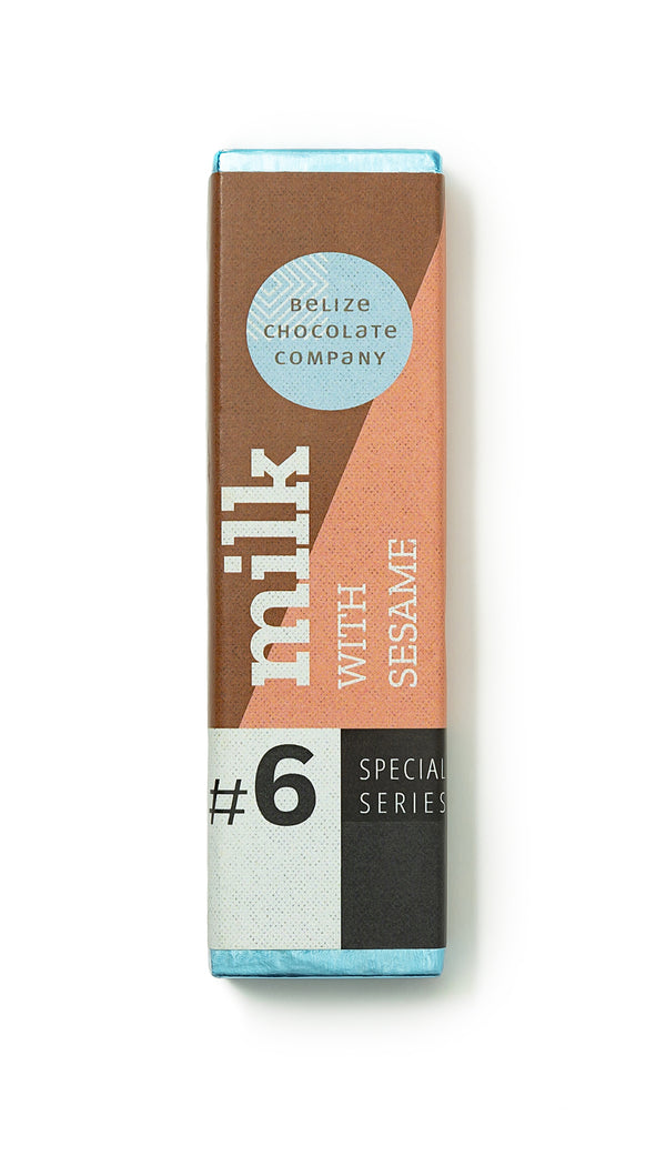 Foil wrapped milk chocolate bar with local sesame seeds 1.25 ounces